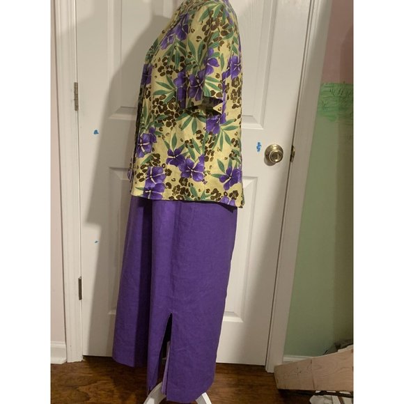 Sag Harbor Purple Linen Blend 2 Piece Sheath Dress w/ Jacket‎ Floral Size 10 - Picture 3 of 16